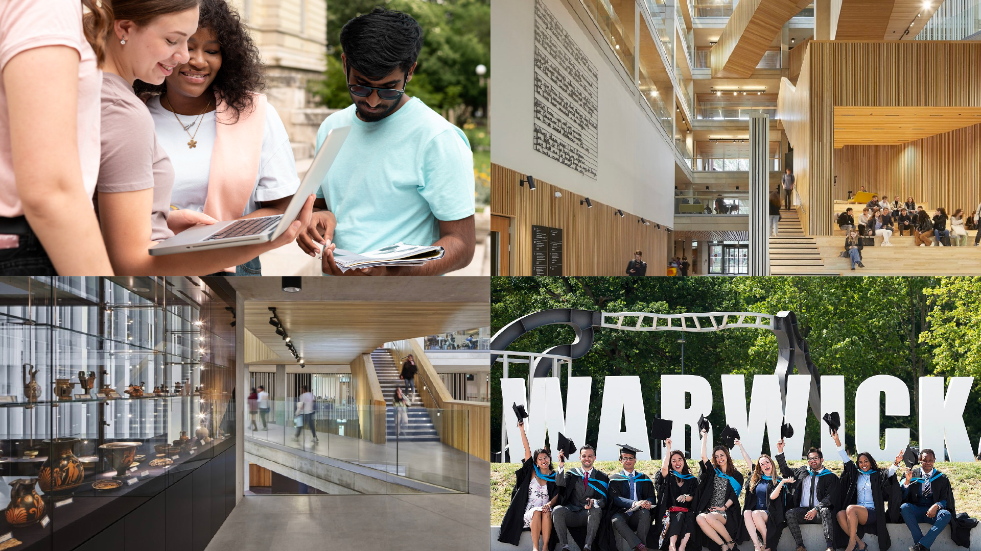 Collage showing everyday student life at the University of Warwick