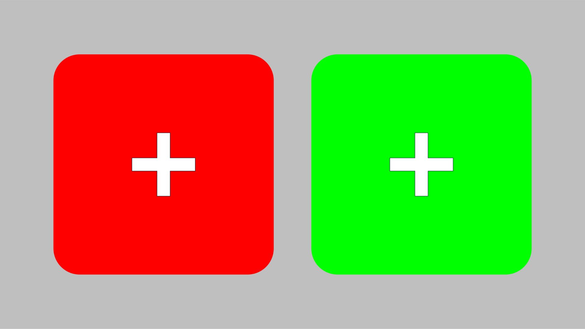 Image showing two squares side by side, one red and one green, both with plus signs in the centre