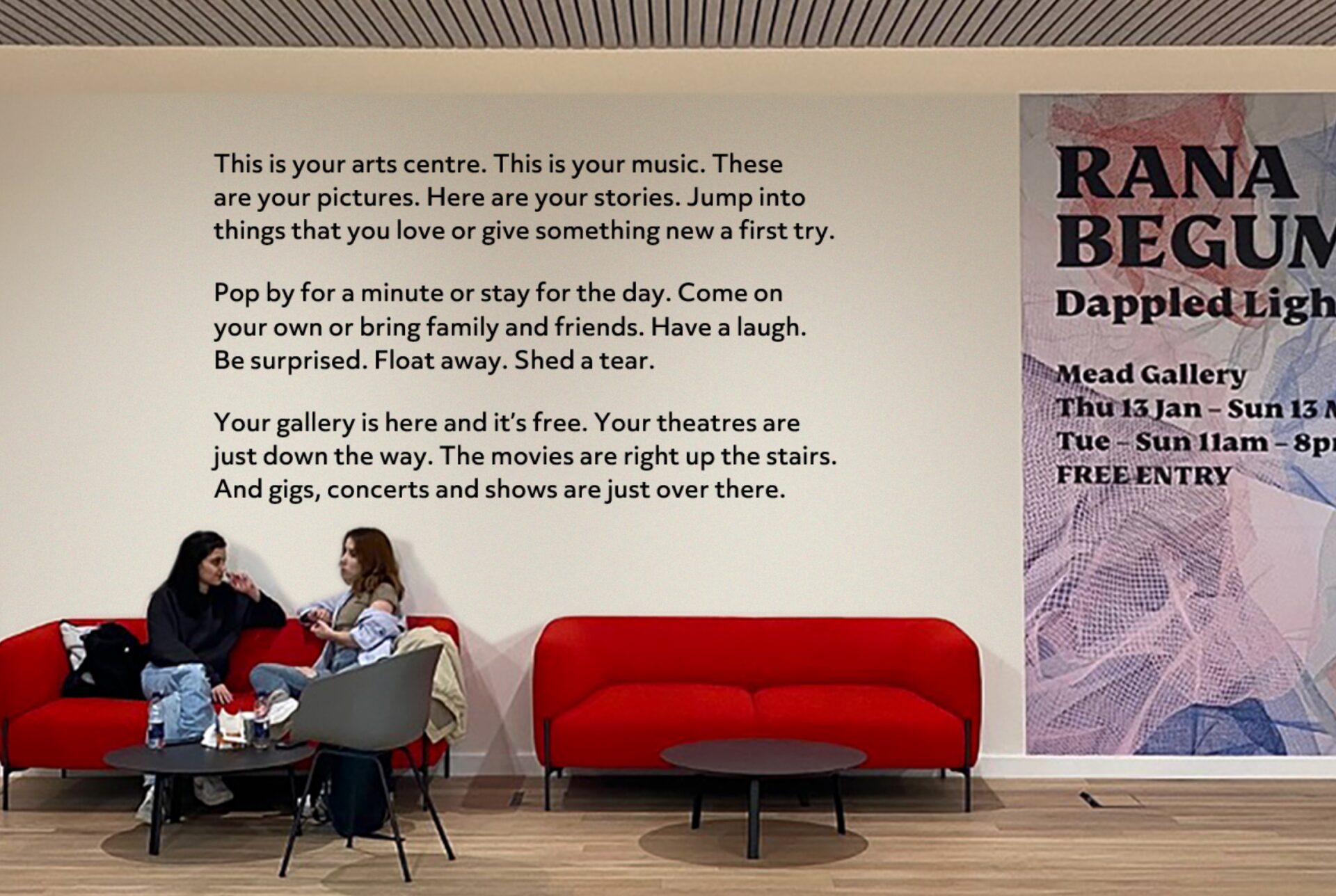 Warwick Arts Centre corporate poem on the gallery wall