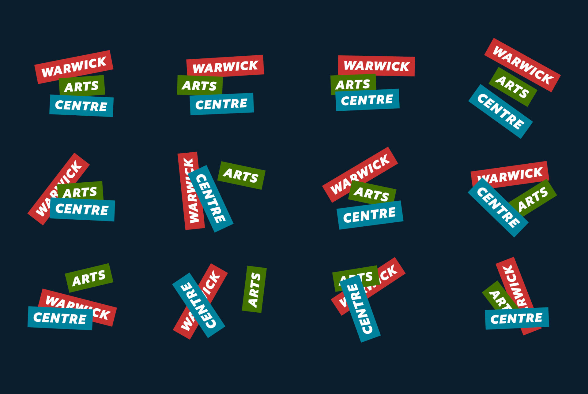 Warwick Arts Centre repeated logo pattern on navy background